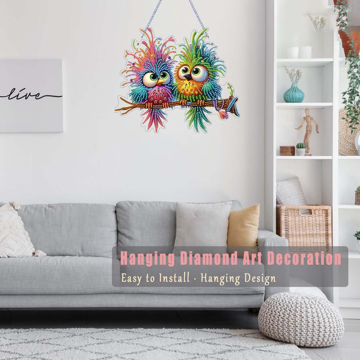 TSRUVYL Bird Diamond Art Painting Kit, Hanging Double Sided Diamond Art Suncatchers Window Pendants, Cute Diamond Painting Crafts Gift, DIY Special Shaped Gem Wall Ornament for Adults(Colorful-Bird)