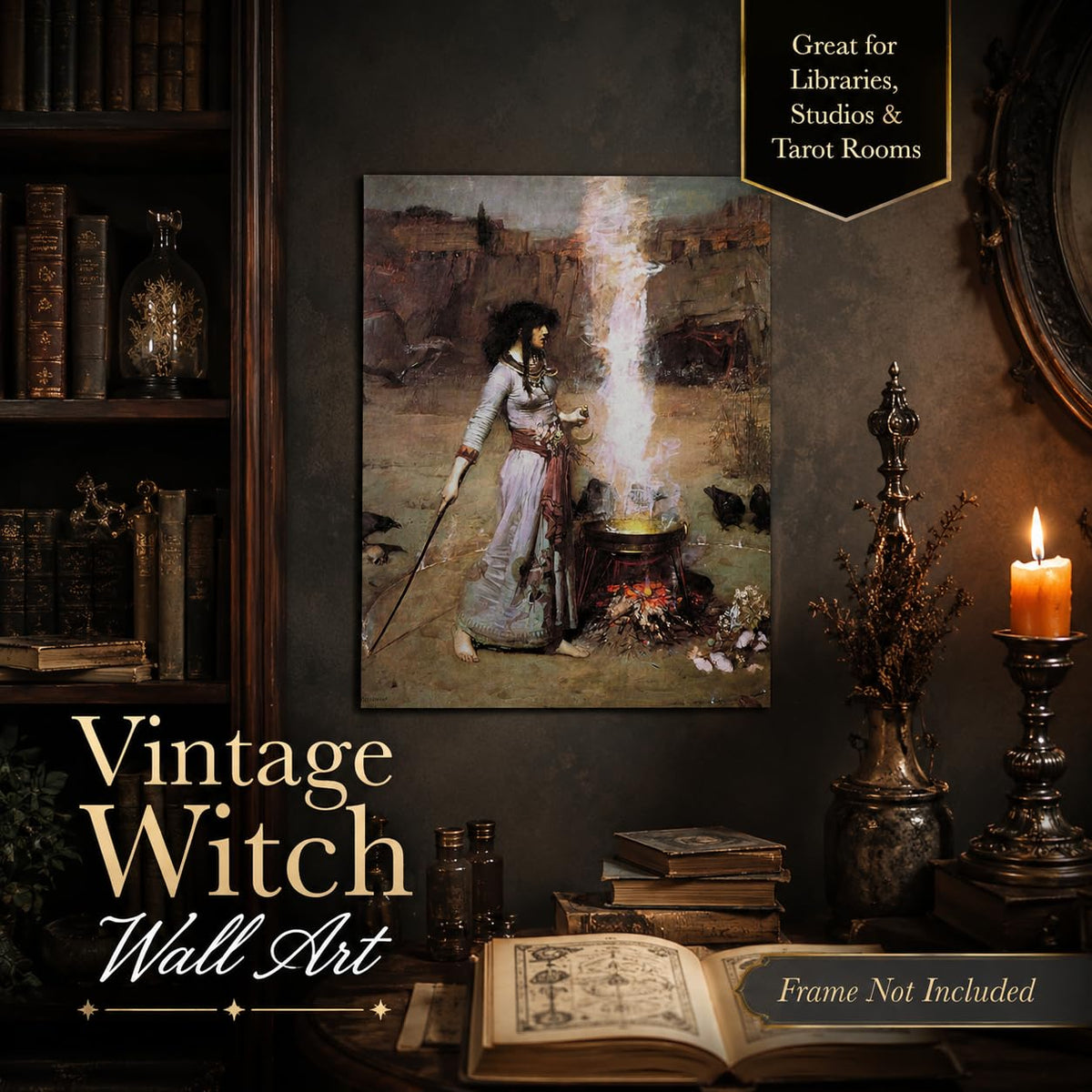Lone Star Art Magic Circle The Witch by John William Waterhouse Reproduction 11x14 Unframed Poster Pre Raphaelite Gothic Fantasy Artwork Mystic Sorcery Victorian Occult Decor Raven Inspired Painting