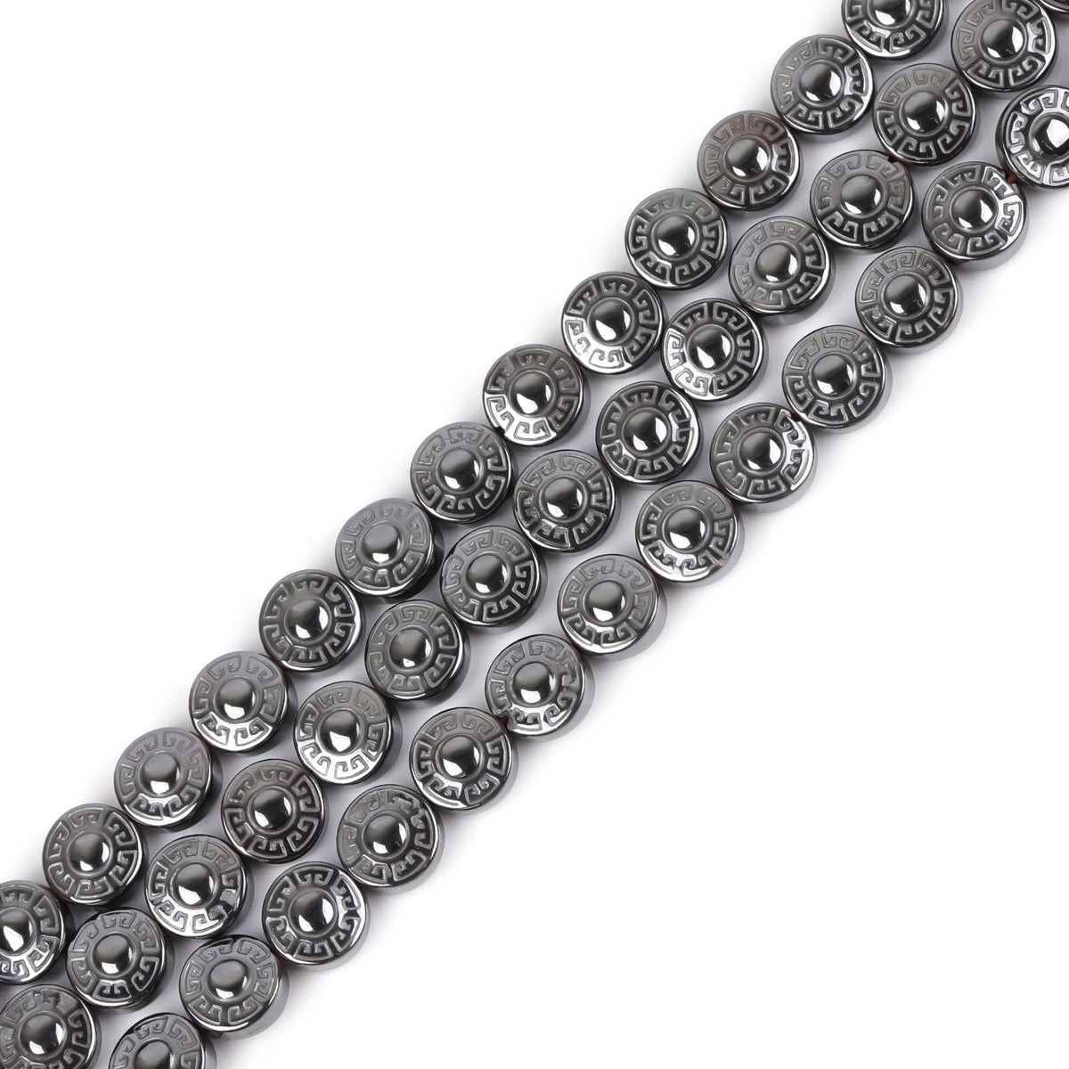 GEM-Inside 46pcs 8mm Natural Black Hematite Double Side Carved Maya Sun Sign Coin Beads for Bracelet Necklace Jewelry Making Power Energy Chakra Beads