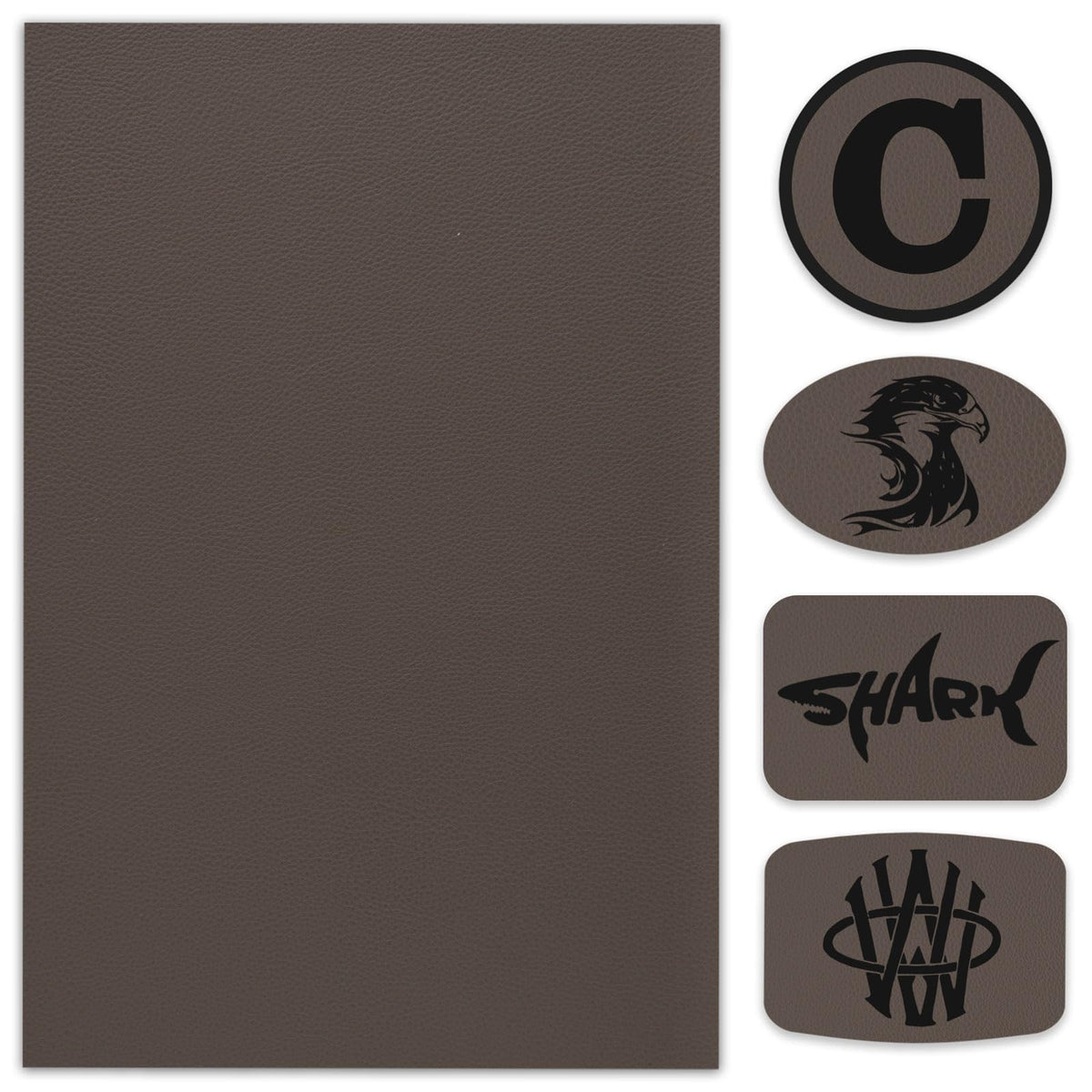5 Pack Laserable Leatherette Sheet Faux Leather Laser Engraving Leather Blank Hat Patches with Heat Press Adhesive for Laser Engraving DIY Hat Cap Beanie UV Printing Craft Supplies (Taupe)