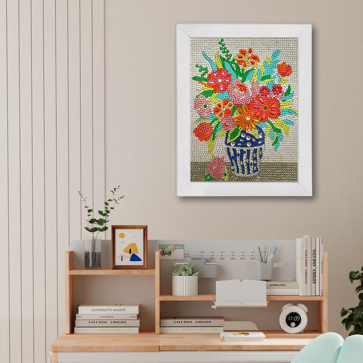 QIOUOL Flower Diamond Art Painting Kits for Kids Adults Beginners with Wooden Frame Girls Art Crafts Rhinestone Gem by Number Kits,Diamond Art Kits for Teens,Birthday Gifts and Office Decor