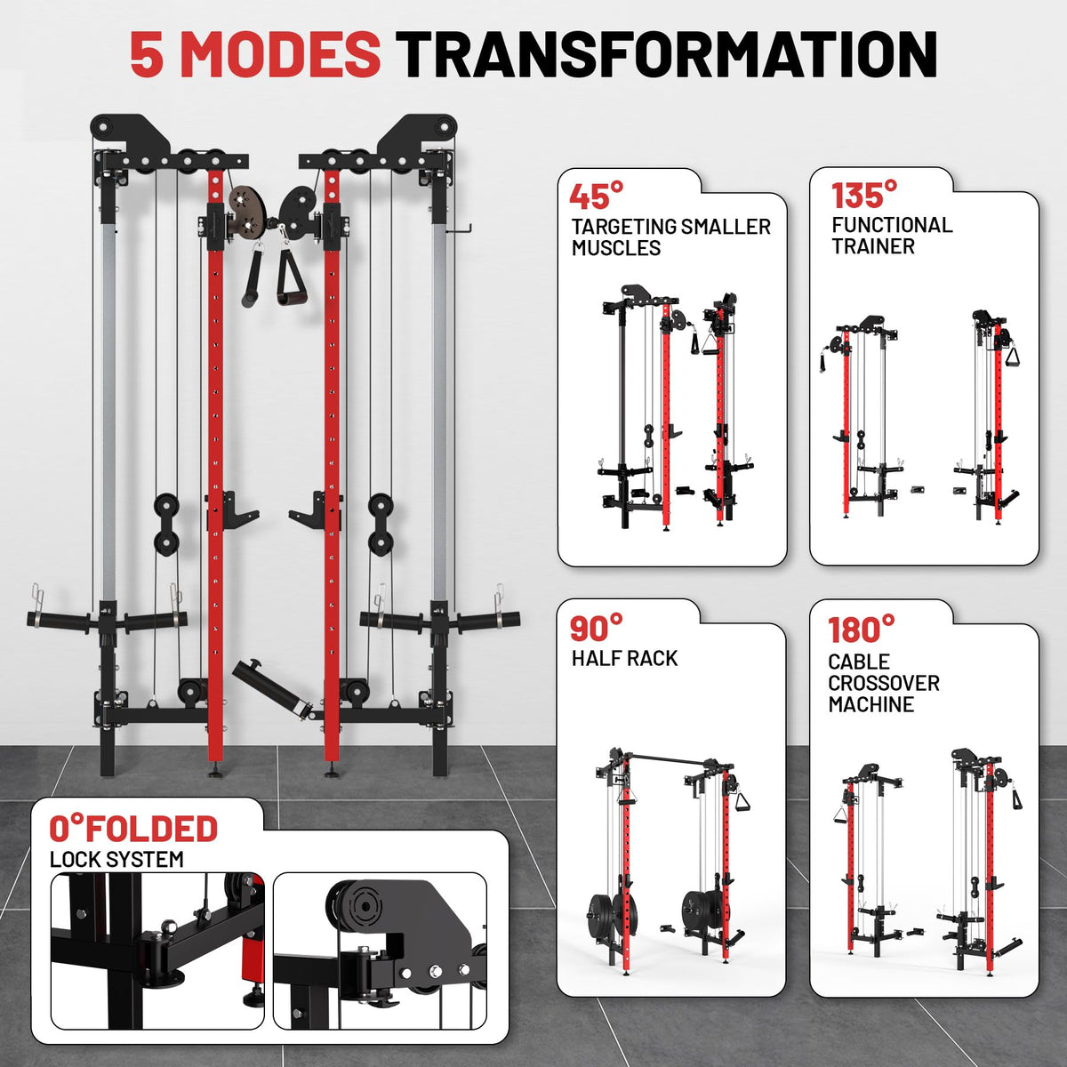 Garvee Folding Squat Rack, Wall Mounted Power Rack with Dual Independent Pulley System & Pull Up Bar, Multi-Function Power Cage with for Home Gym Space-Saving