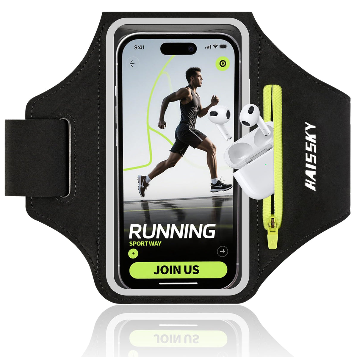 Kebrela Running Armband with Earphone Bag for iPhone 16/15/14 Max/Pro/Plus & Galaxy S20/S10, Touchscreen Compatible, Phone Holder for Running with Card Slot & Key Pockets, Fit Up to 6.9 Phone