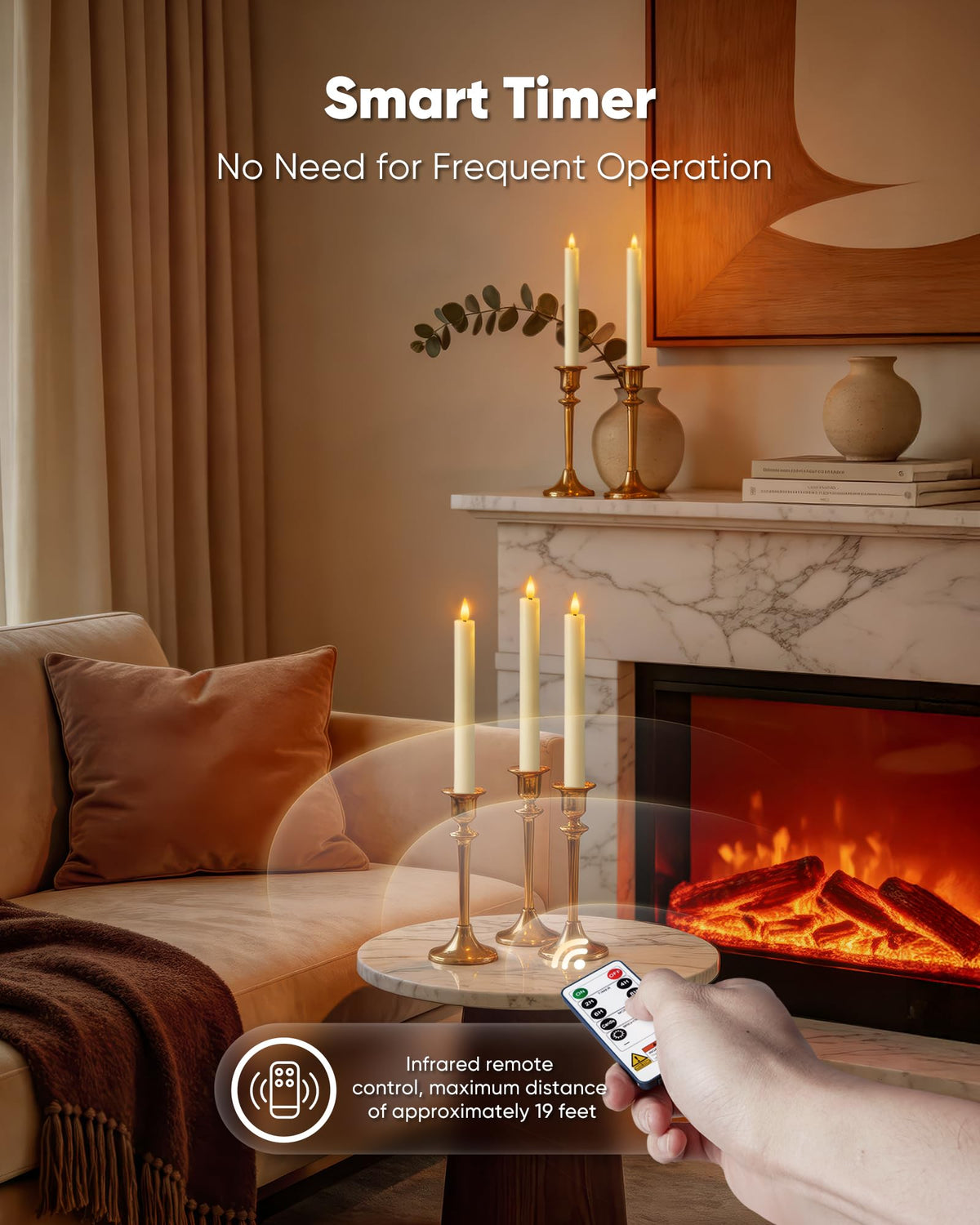 Homemory 12 Pcs Waxy Flameless Taper Candles with Remote, Flickering Battery Operated Taper Candles, Led Flameless Candlesticks Classic Tall Candle for Home, Wedding, Party, Ivory, 9.6 inches