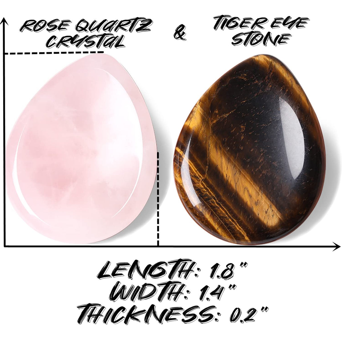 QINJIEJIE 2PCS Worry Stone Tiger's Eye Rose Quartz Crystals Sets Hand Carved Thumb Stones Pocket Gemstones Meditation Healing Crystal Reiki Natural Relax Palm Stone for Anxiety Therapy Relief