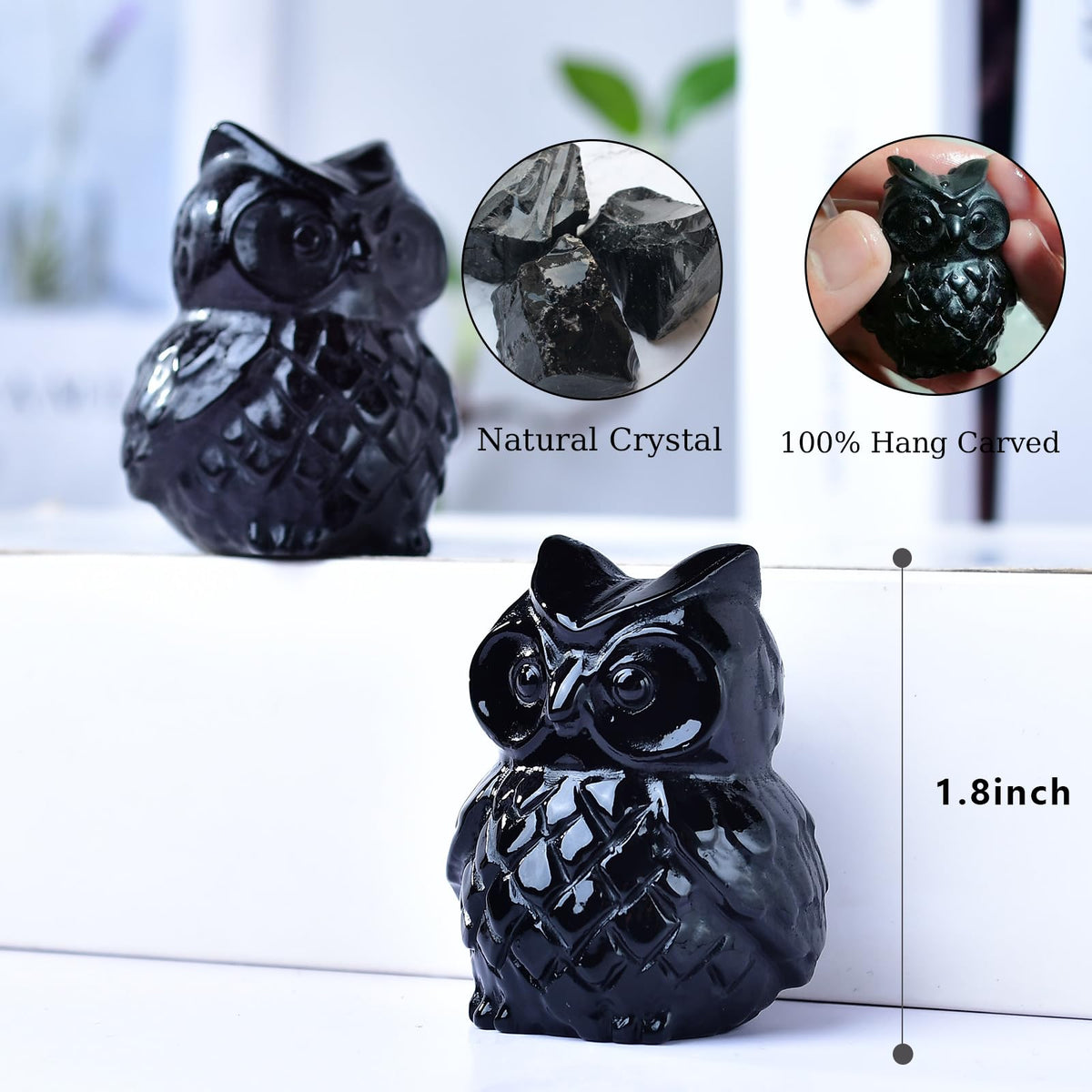 Ytbeoxk 1.9 Inch Black Obsidian Owl Statue, Healing Crystal Cute Decor Figurine, Hand-Carved Gemstone, Bedroom Office Spiritual Gift, Owl Gifts