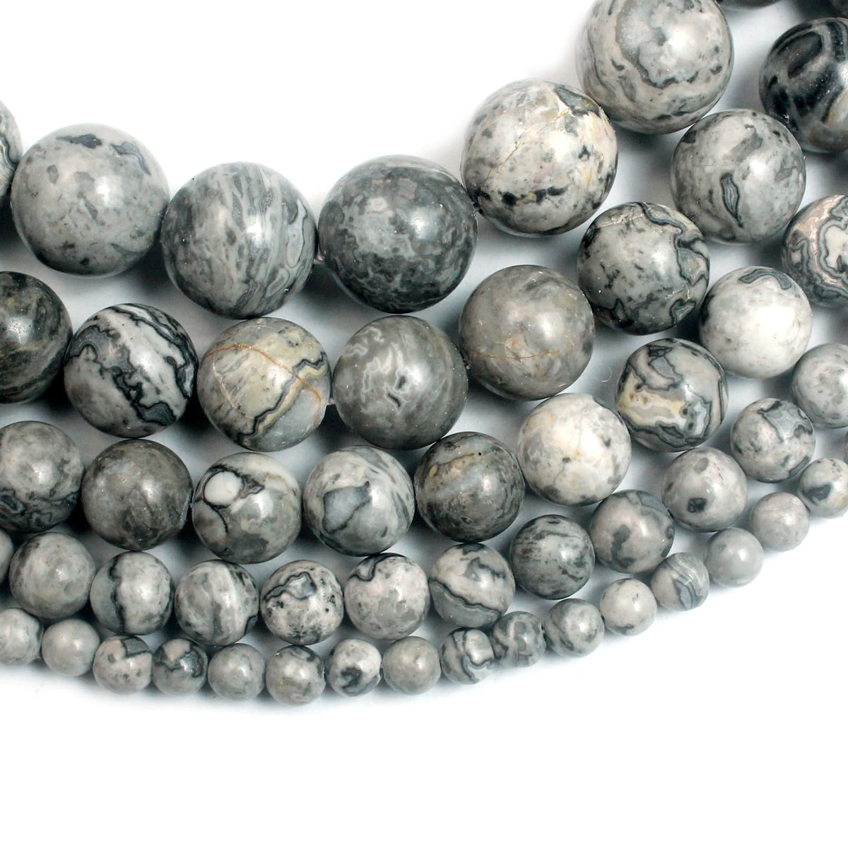 Cynbpm Natural Stone Macrame Grey Star Beads for Crafts Black Embroidery Pony Loose Round Beads Jewelry Making Bracelets Necklace 6mm