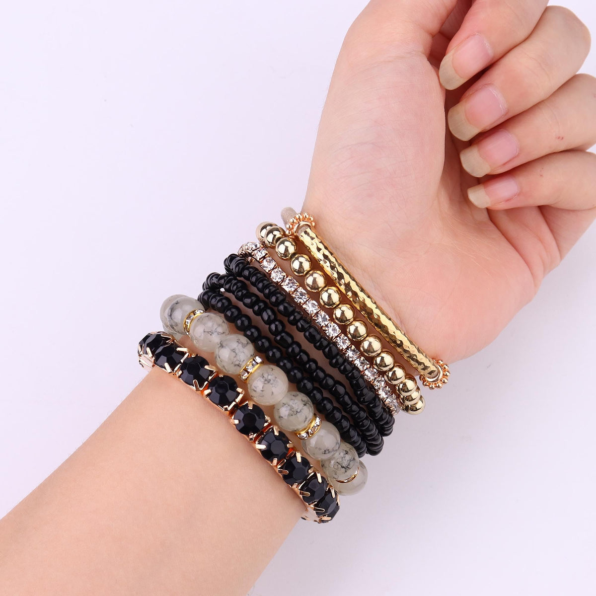 MILACOLATO 4 Sets Boho Bracelets for Women Multi-Color Layered Stackable Natural Beaded Bracelets Adjustable Stretch Bohemian Bracelets A