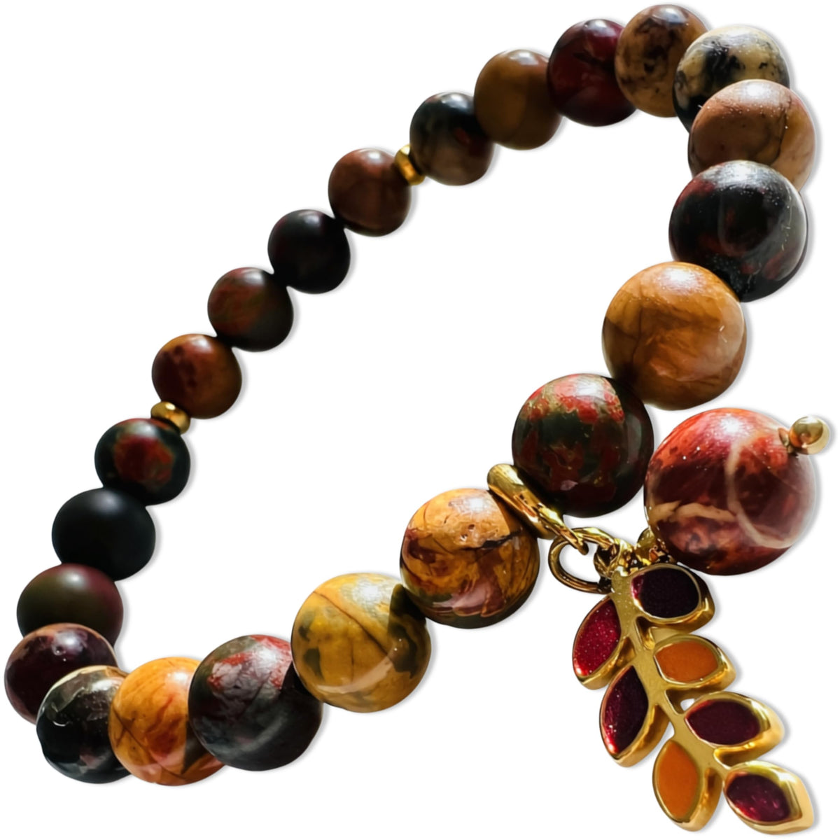 TEJO Natural Stone Beaded Bracelet – Handmade Energy Healing Bracelet for Men & Women, Yoga Chakra Jewelry Gift (Picasso Jasper Natural Stone Bracelet – for Women, 6.5 inches)