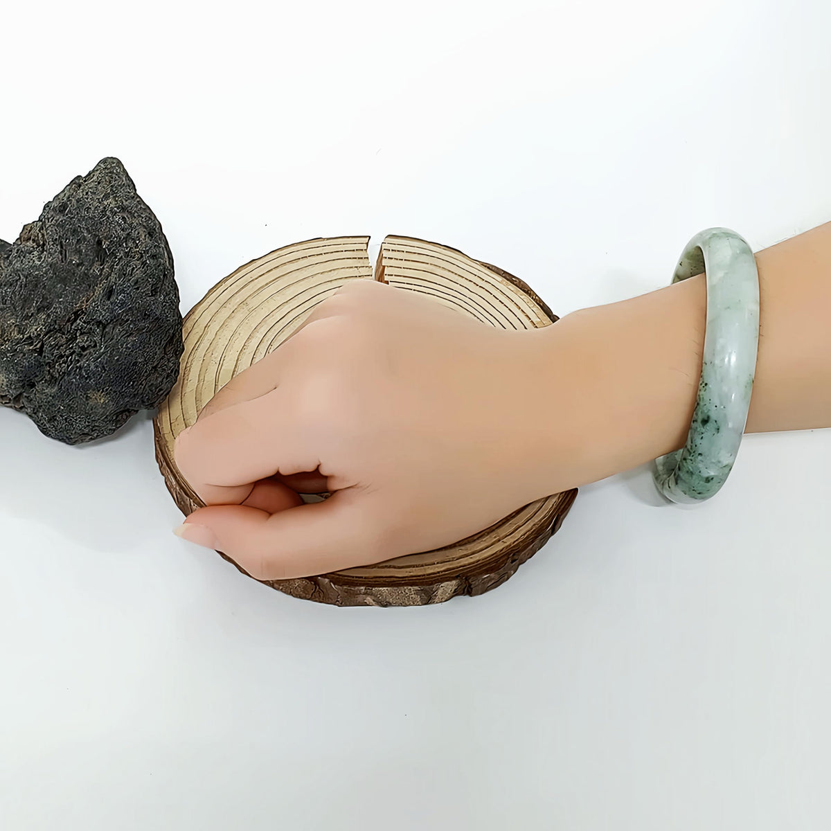 sunglnl Jade Bracelet For Women, Green Stone Bangle Natural Gradient Chinese Style Bracelets With Box Wealth Fortune Healing Protection Good Luck Jewelry Gift (White Green, 64mm/2.51in)
