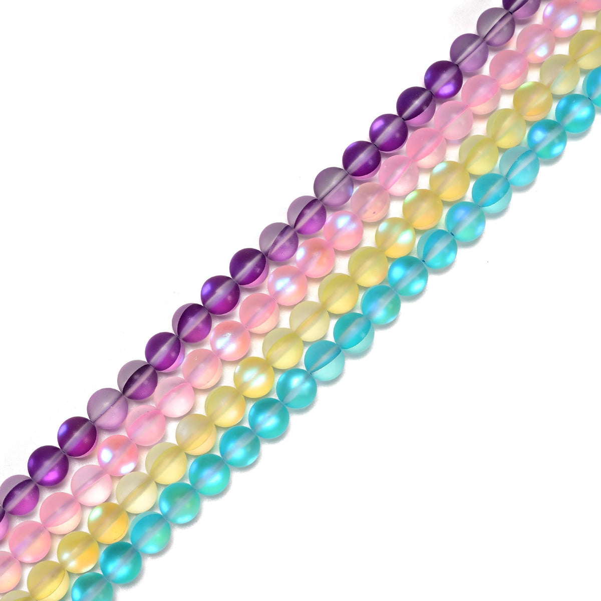 10mm Matte Pink Mermaid Aurora Crystal Glass Bead, Glitter Round Synthetic Moonstone Beads for Jewelry Making Bracelets