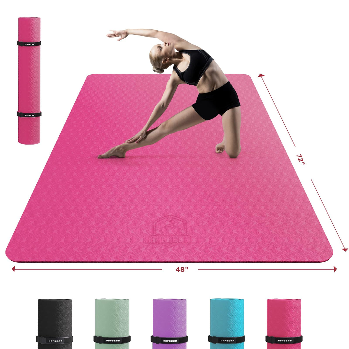 HAPBEAR Extra Large Yoga Mat - 72"x48"x6mm (1/4 inch), Non-Slip, Durable,Thick Wide Exercise Mat for Home Workouts, Yoga, Pilates, Stretching and Cardio Workouts