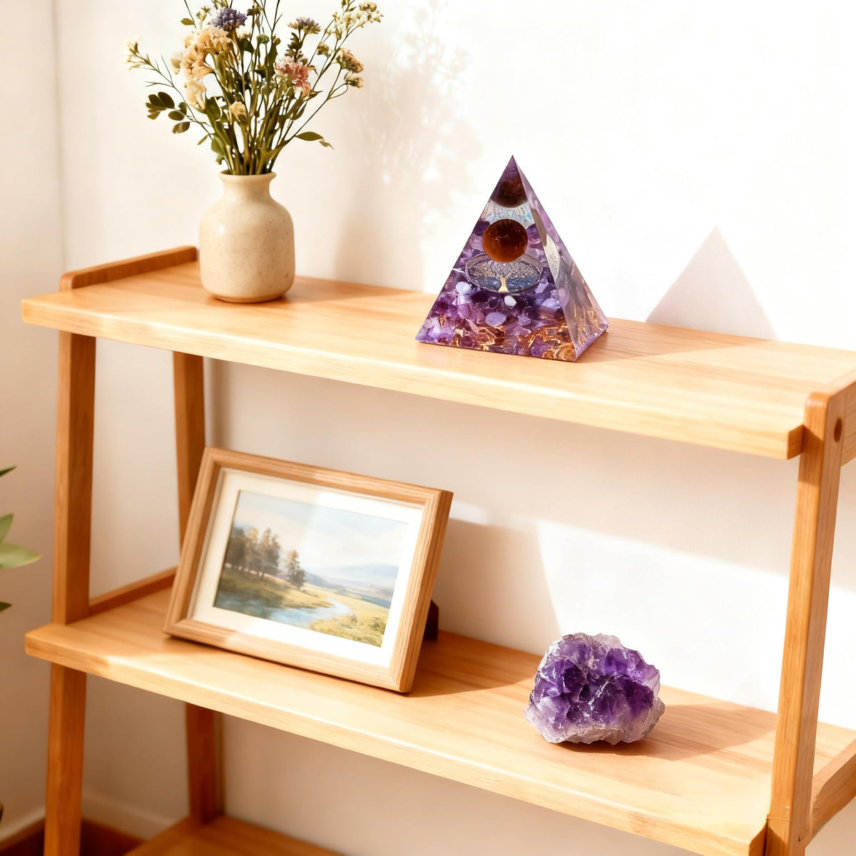 ycyingcheng Moonstone Crystal Orgone Pyramid Ogan Crystal Energy Tower, Nature Reiki Chakra Crushed Stone Jewelry, Crystal Pyramid for Home Decor (Crystal Pyramid-15)
