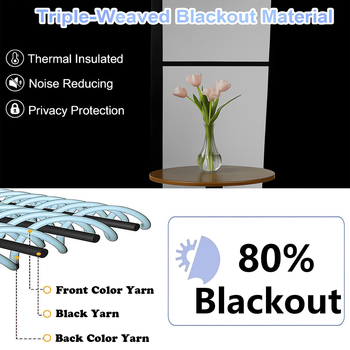 Simplebrand Halloween Black Out Curtains for Bedroom 72 Inches Long 2 Panels Set, Solid Thermal Insulated Privacy Room Darkening Window Curtains for Living Room, Soft Blackout Drapes, W50 x L72 Inch