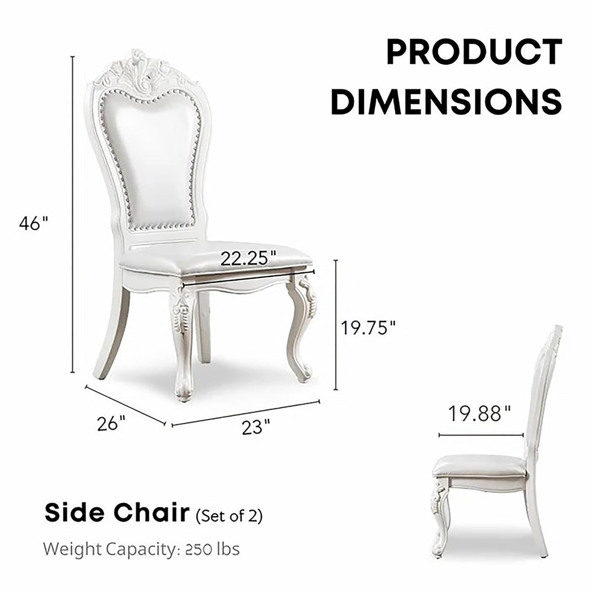 Furniture of America Adair Traditional Solid Wood Side Chairs Set of 2, Leatherette Upholstered Seating with Nailhead Trim and Cabriole Legs for Kitchen, Dining Room, White