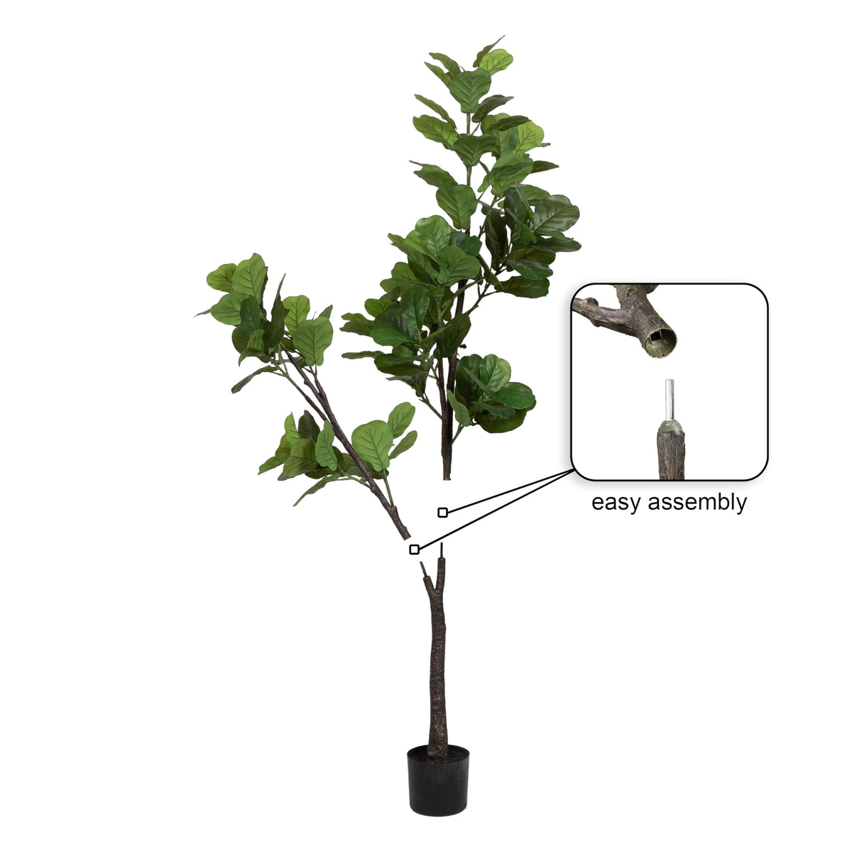Kate and Laurel Fidmont Faux Fiddle Fig Tree with Claudel Scalloped Planter Pot, 6 FT, Black, Potted Artificial Tree Indoor with Realistic Foliage and Added Moss, Fake Plant for Living Room Decor