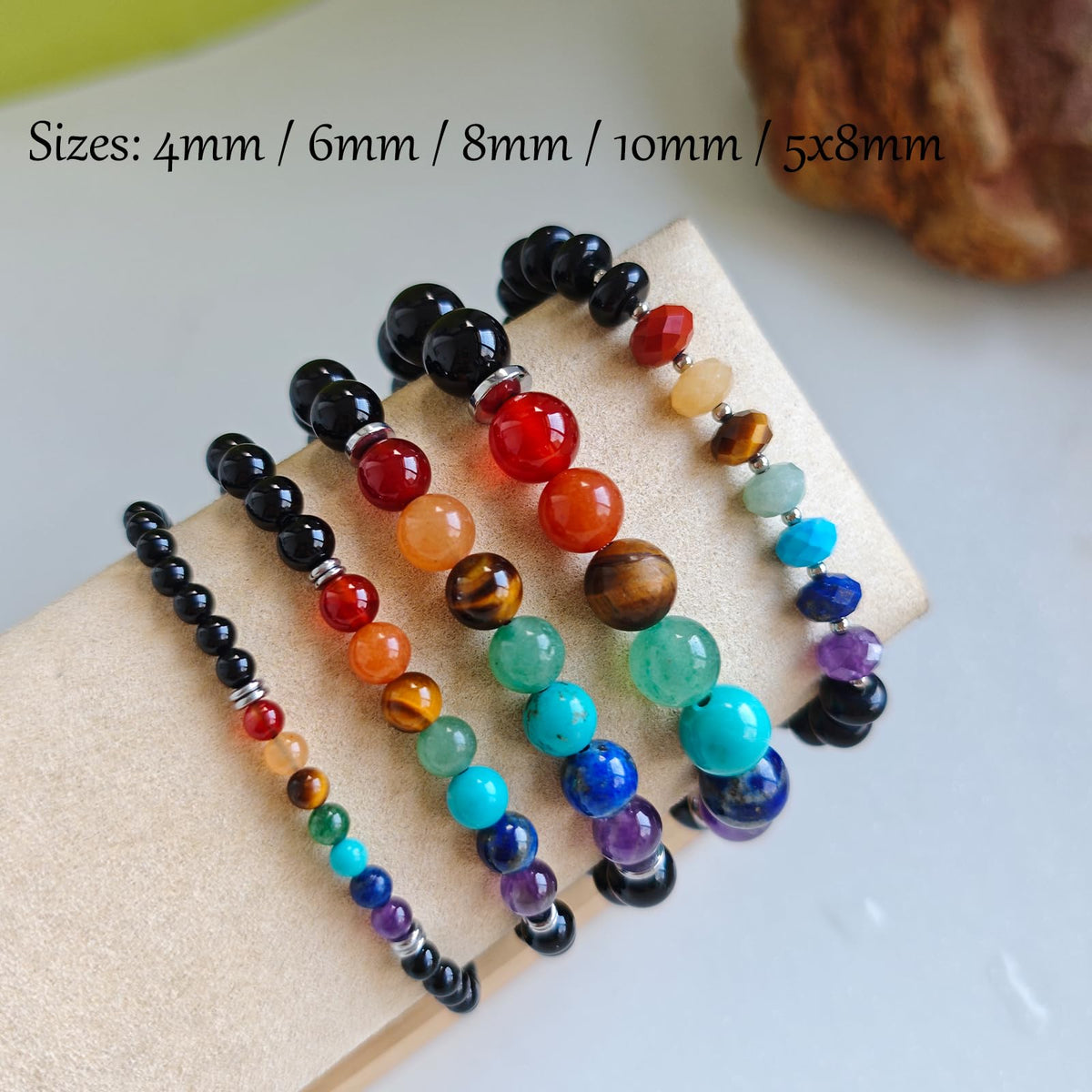 CHCCOYE 8mm Natural Healing Gemstone Bracelet Handmade Yoga Stretch Elastic Bracelet Stress Relief Crystal Jewelry for Men and Women (8mm, Seven Chakra Stones)