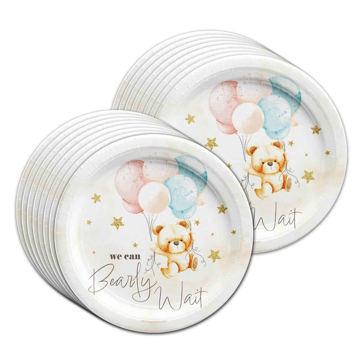 Birthday Galore We Can Bearly Wait Teddy Bear Gender Reveal Themed Party Supplies for Baby Shower - A 64 Pieces Elegant Tableware Disposable Set with Plates, Napkins, Cups for All Events - Kit for 16