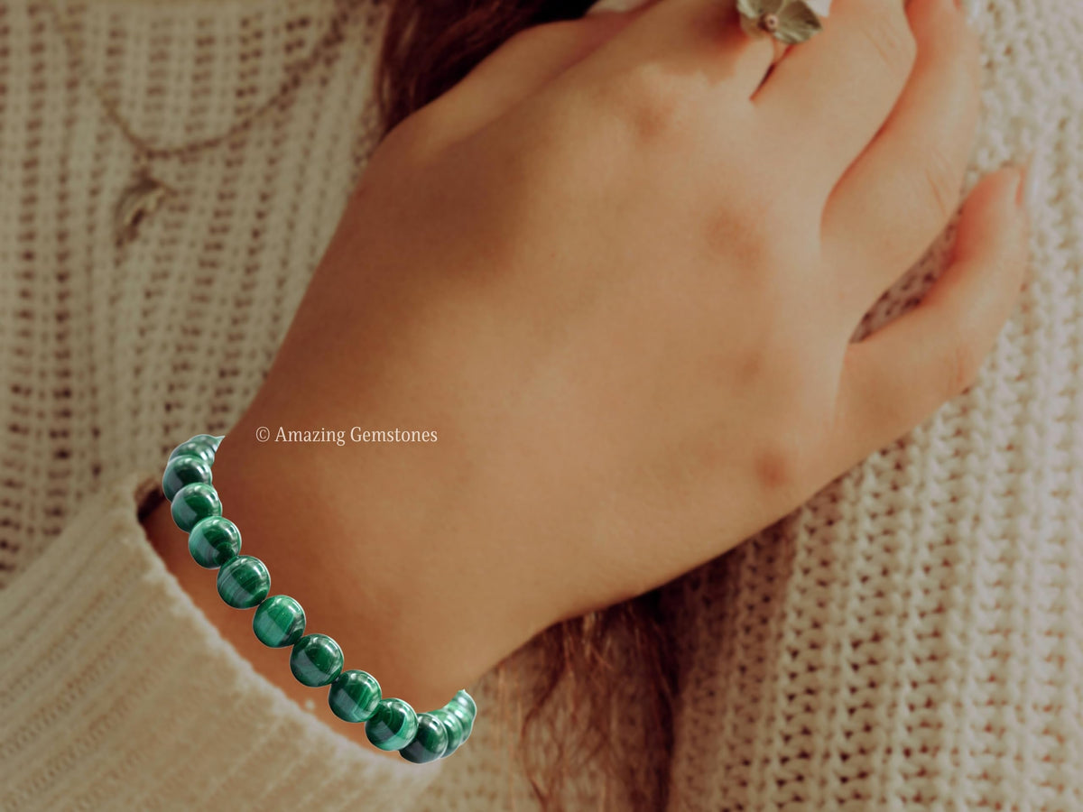 Amazing Gemstone Crystal Bracelet for Women Men's Gifts - Protection Healing Crystal Bracelet - 8mm Gemstone Beaded Stretchable Bracelet Pulseras Para Hombres Mujer Stocking Stuffers Mothers Day Gift (Malachite)