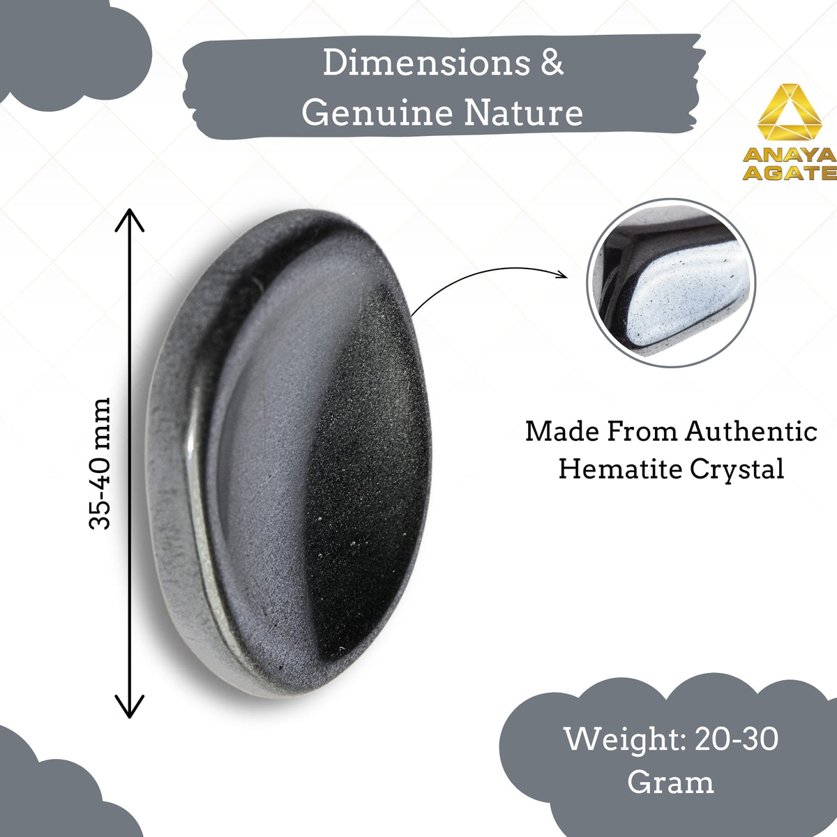 Anaya Agate Hematite Worry Stones Certified Crystal Thumb Worry Stone for Anguish, Relaxing and Soothing Balance Stones for Meditation, Stress Relief Crystals and Healing Stones for Men, Women