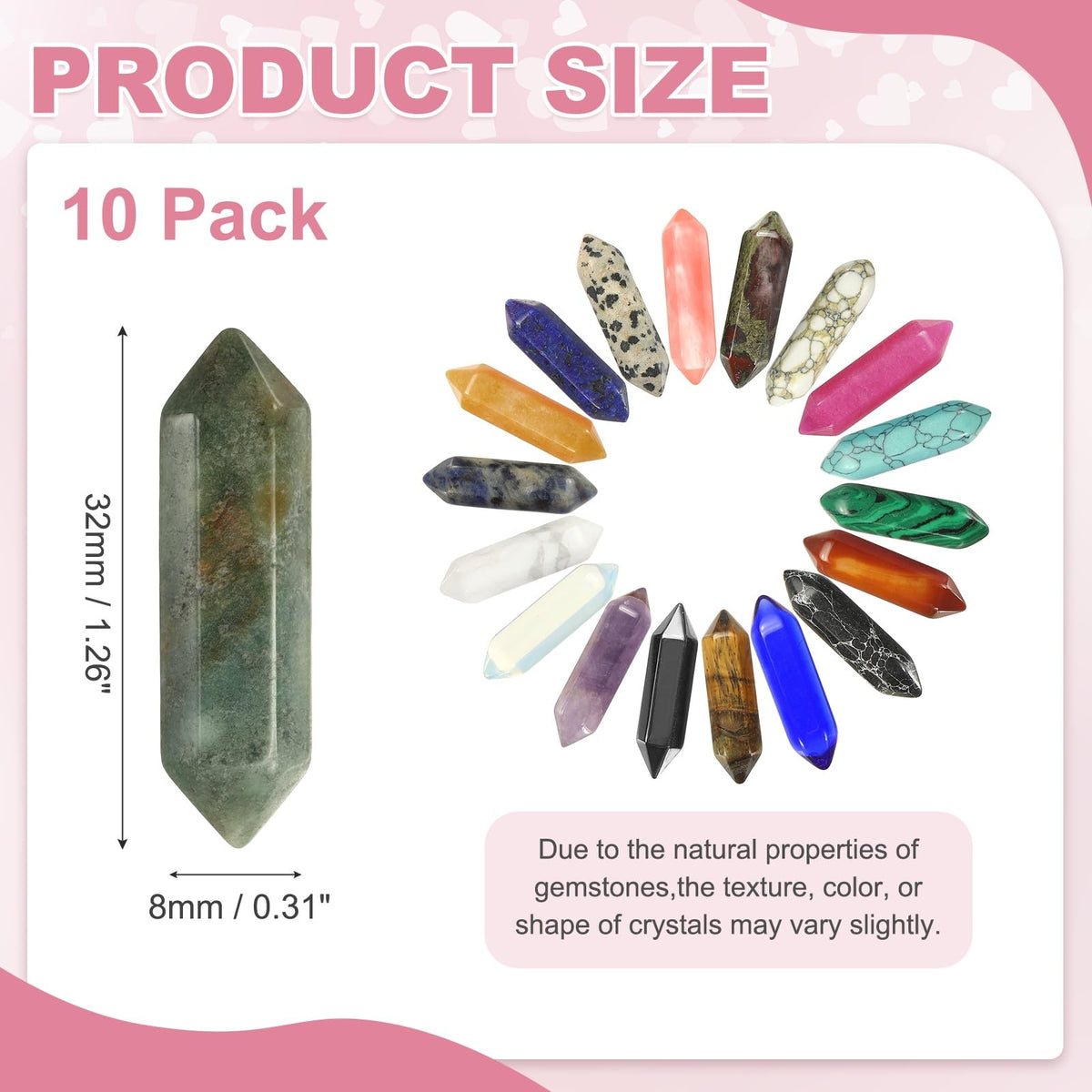 MECCANIXITY 10 Pack Gray Agate Quartz Crystals, Polished Crystals Bulk Hexagonal Shaped Meditation Gemstone for Jewelry Making Energy Balance Accessories Gifts