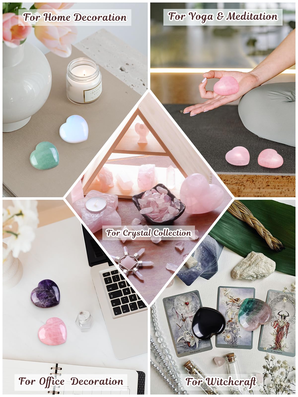 Jovivi 60mm Large Amethyst Crystal Heart Healing Crystals Heart Stones Polished Pocket Love Gemstones Chakra Reiki Energy Balancing Meditation Gift