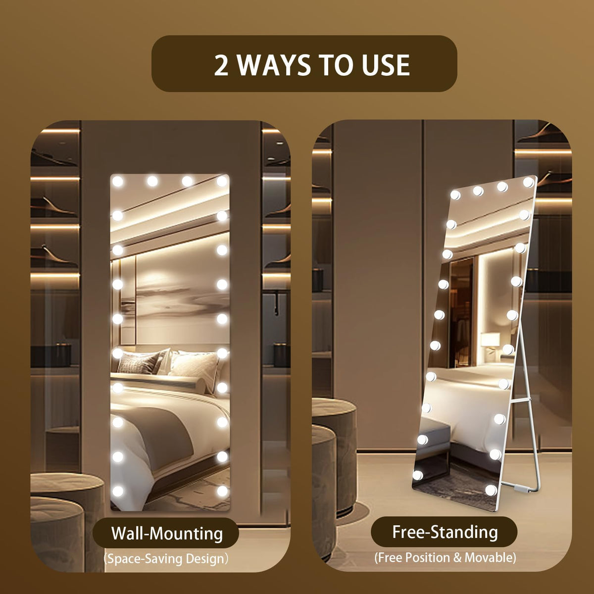 Kosmonia 66x22 Hollywood Full Length Mirror with Light, 22 Dimmable Bulbs & 3 Color Smart Touch Control, Distortion Free, Tempered Glass, Safe Full Body Mirrors with Stand