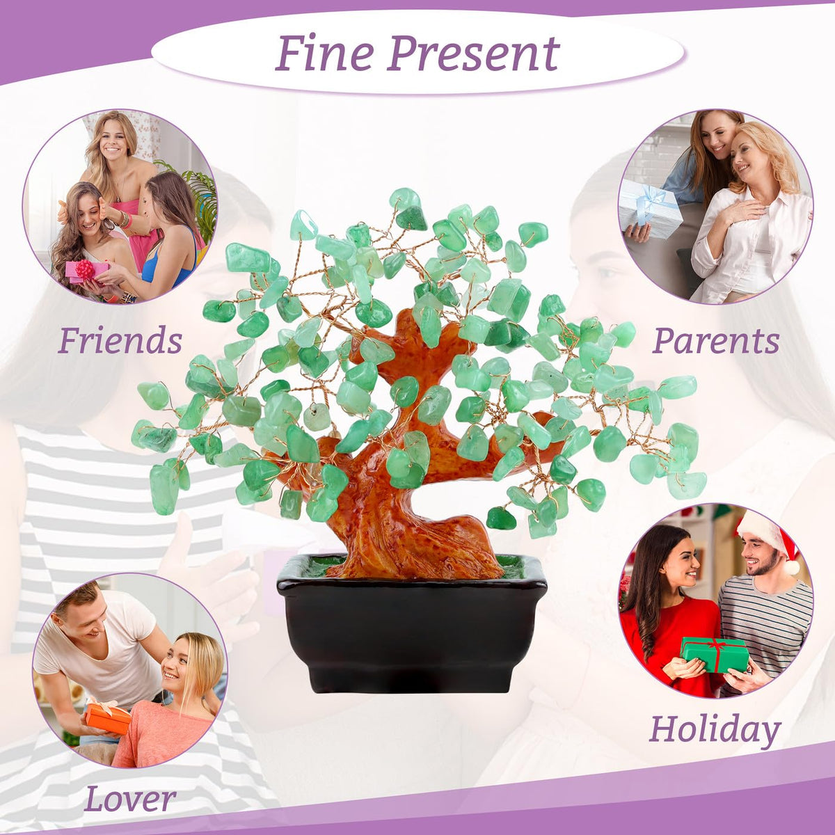 NUKAYAI Natural Green Aventurine Money Tree for Office Desk Home Room Decor Positive Meditation Spiritual Energy Crystals Bonsai Trees Feng Shui Wealth and Luck Birthday Gifts for Women