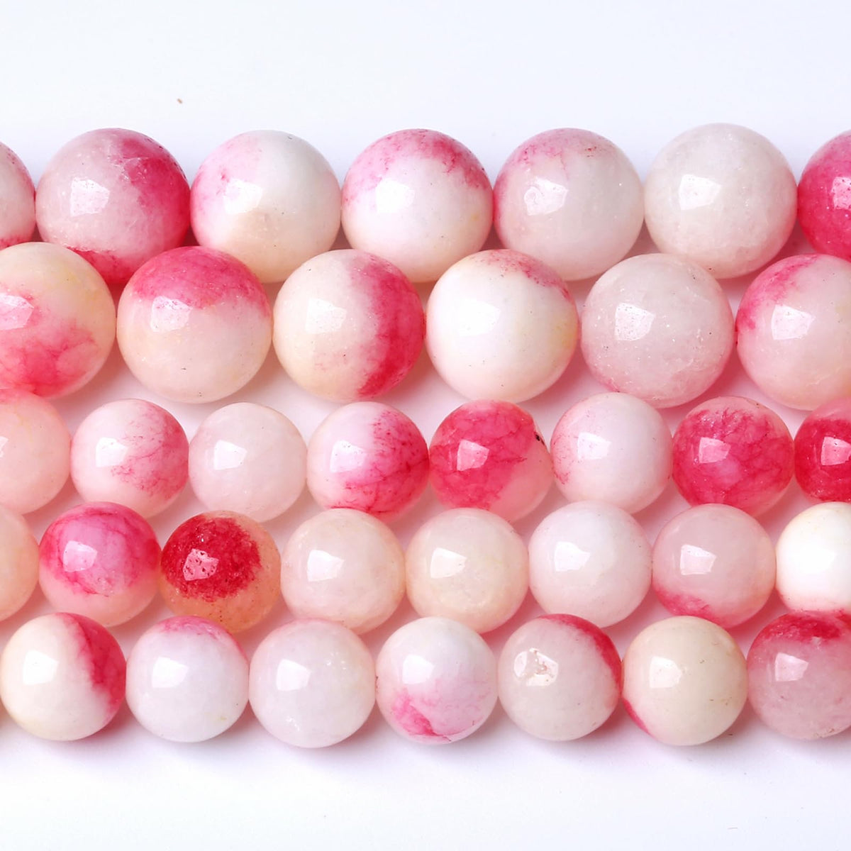 72pcs 10mm Natural Pink White Jade Stone Beads Round Beads Energy Healing for DIY Jewelry Bracelet Necklace Making 2 Strands 32"