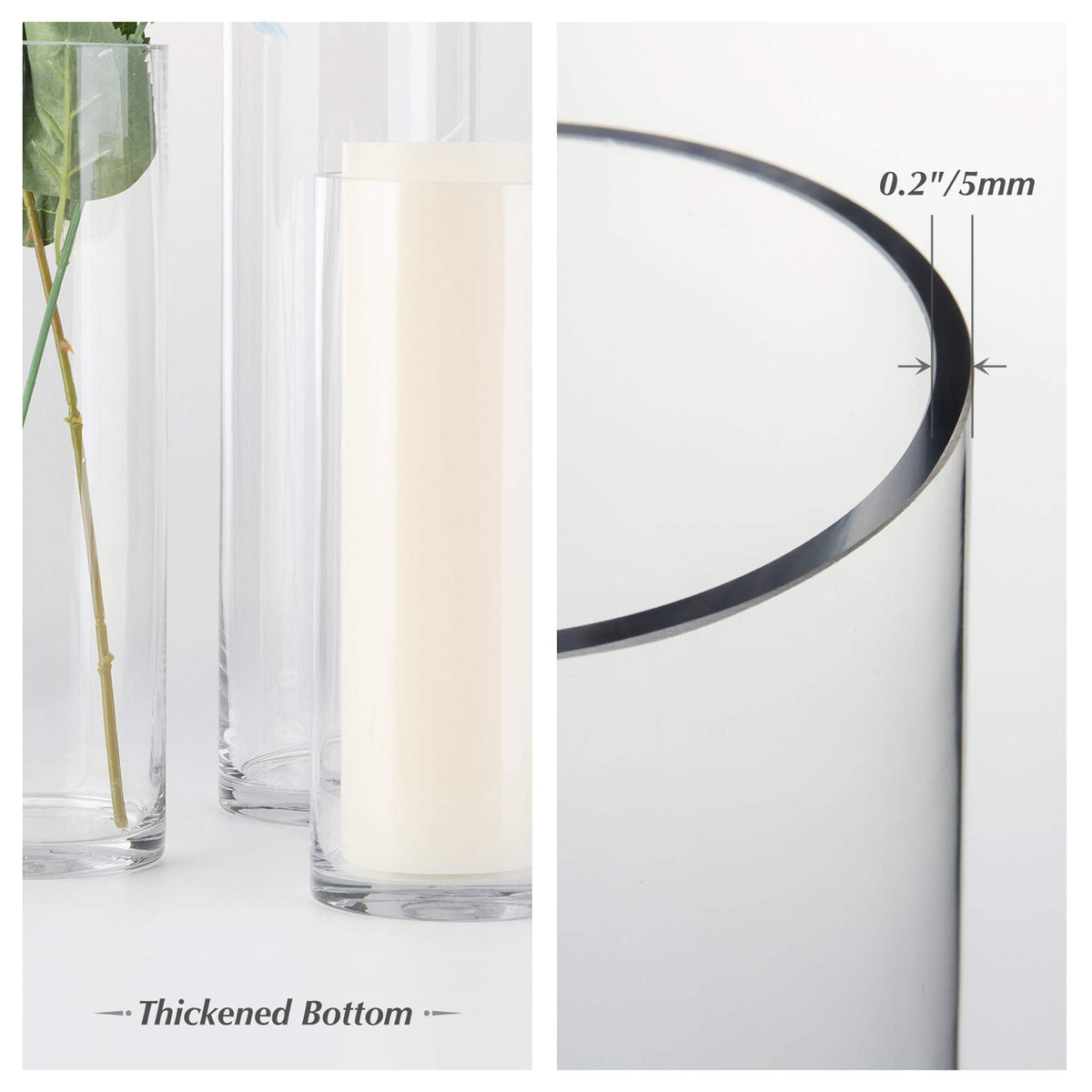 WGVI Quality Thick Clear Cylinder Glass Vase, 3" W x 5" H, Floral Container, Glass Candle Holder, Flower Vases, Wedding Centerpiece, Planter Terrarium, Table Top Home Décor Accent, 1 Piece