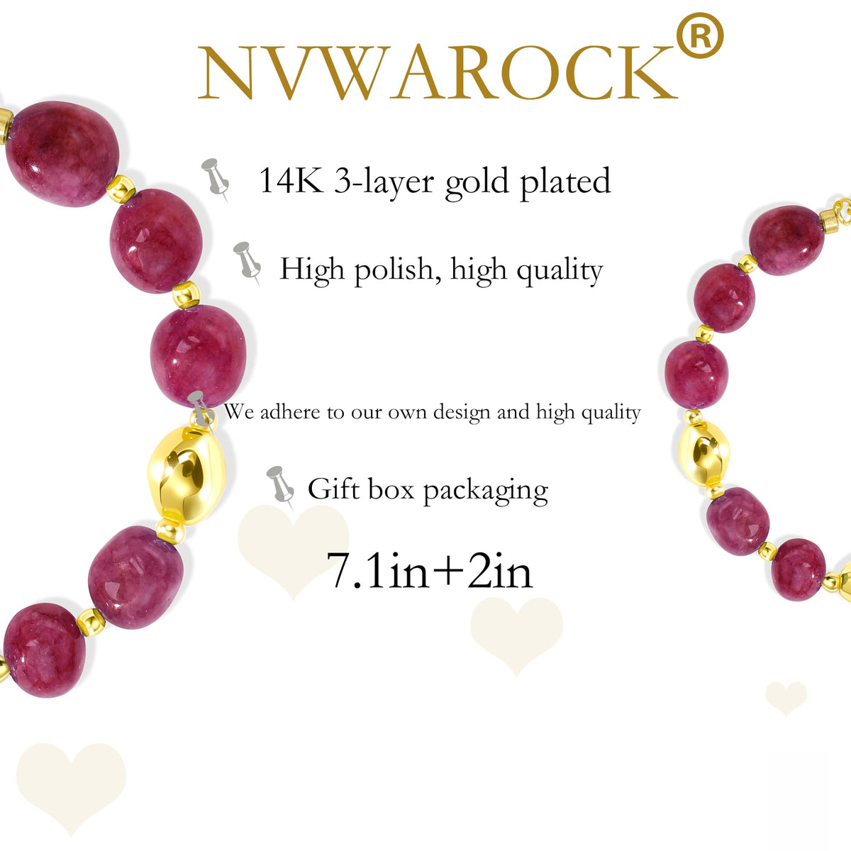 NVWAROCK Beaded Bracelet for Women, Gemstone Bracelet, 14K Gold Plated Stackable Handmade Oval Stone Bracelet Jewelry Gift - Purple