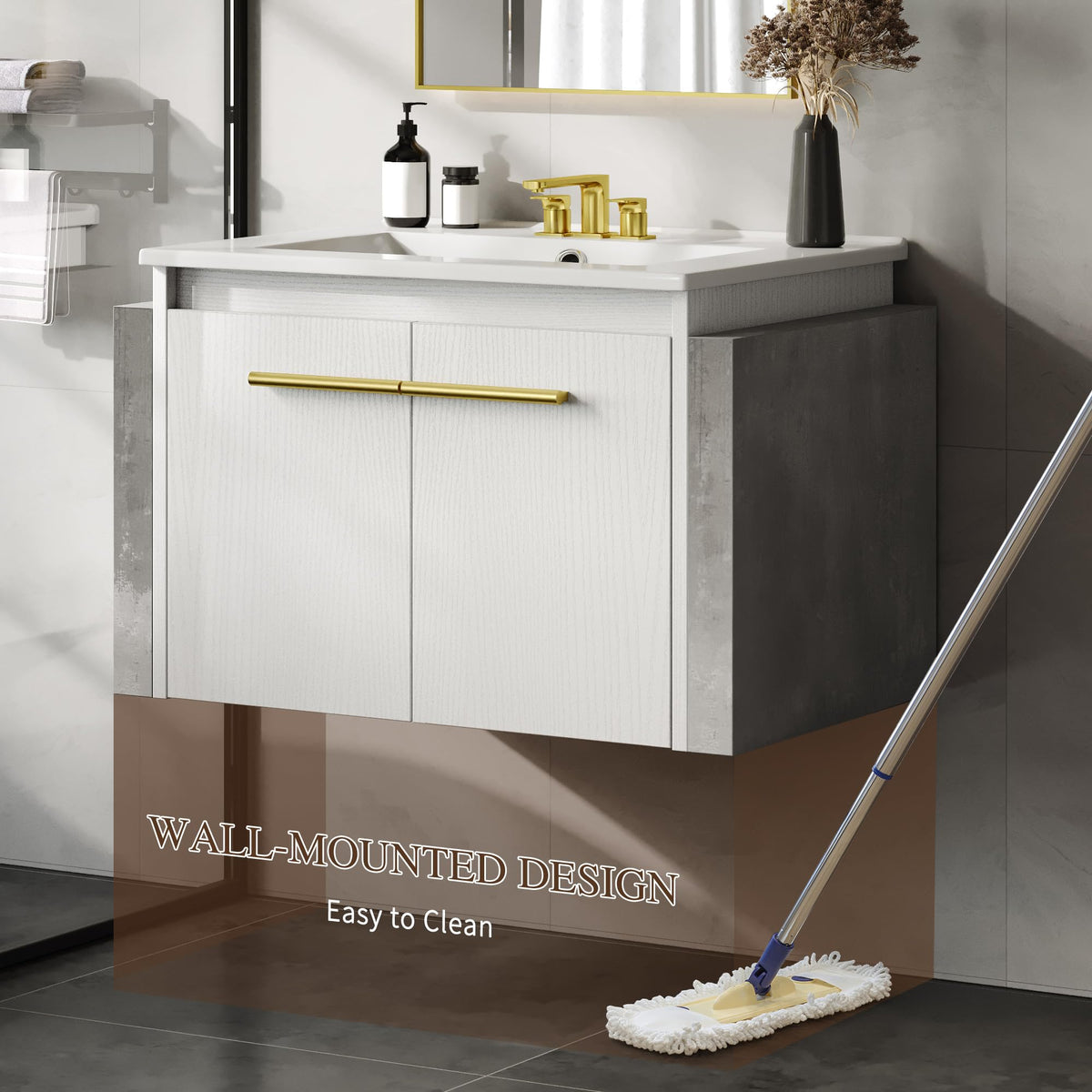 YITAHOME Bathroom Vanity 24 Inch White Soft-Closing Double Extra Large Doors Bathroom Floating Modern Vanity