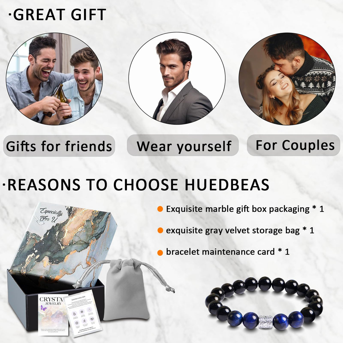 Tiger Eye Obsidian Beaded Bracelets For Men Gemstone Bracelets For Men &Women Fashion Natural Stone Men‘s Jewelry (blue & black)