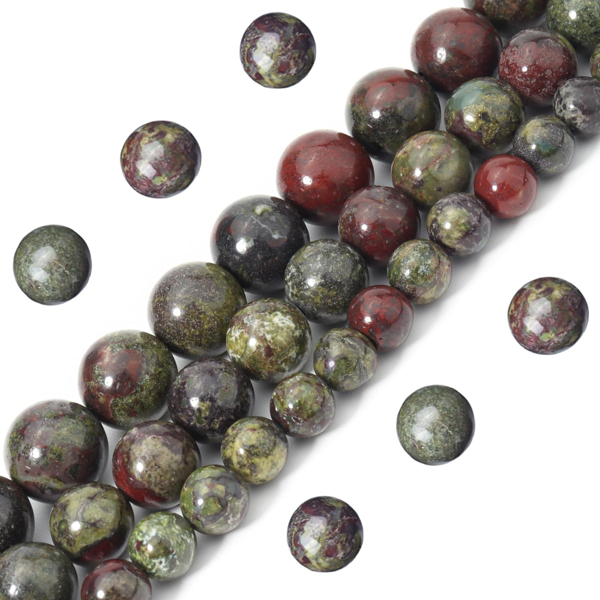 Siomia 45pcs 8mm Natural Dragon Blood Stone Gemstone Beads Energy Healing Crystal Round Loose Stone Beads for Jewelry Making, DIY Bracelets Necklaces