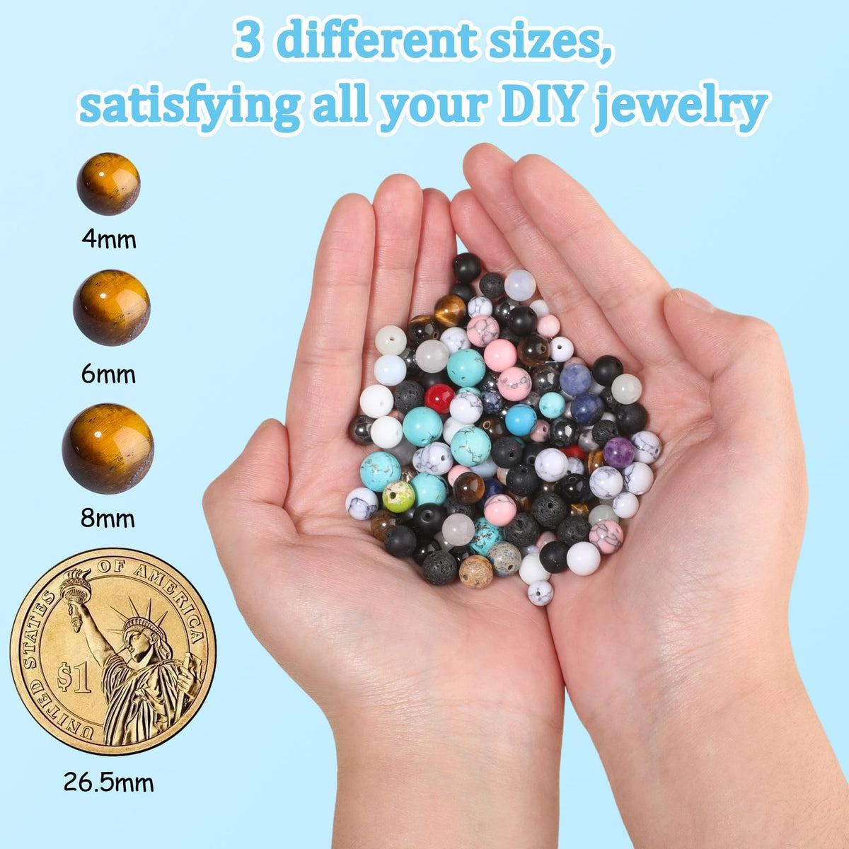 1080pcs 4mm Natural Round Stone Beads Gemstone Crystal Loose Beads Smooth Bead for Bracelet Necklace Earring Jewelry Making Kit