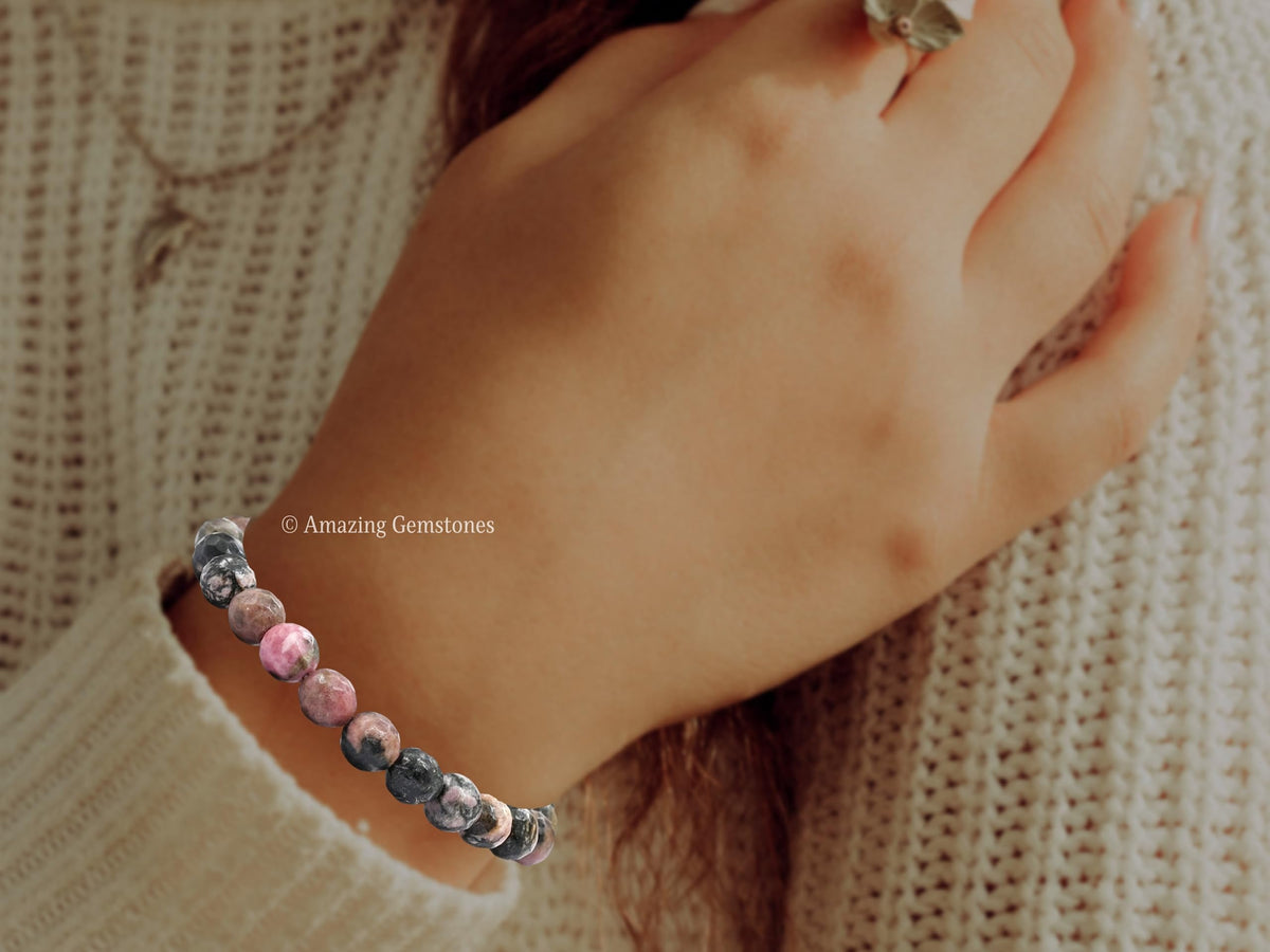 Amazing Gemstone Rhodonite with Matrix Bracelet for Women - Chakra Mens Bracelet Protection Crystals and Healing Stones - Blessing Bracelet Spiritual Meditation Gift Christmas Stocking
