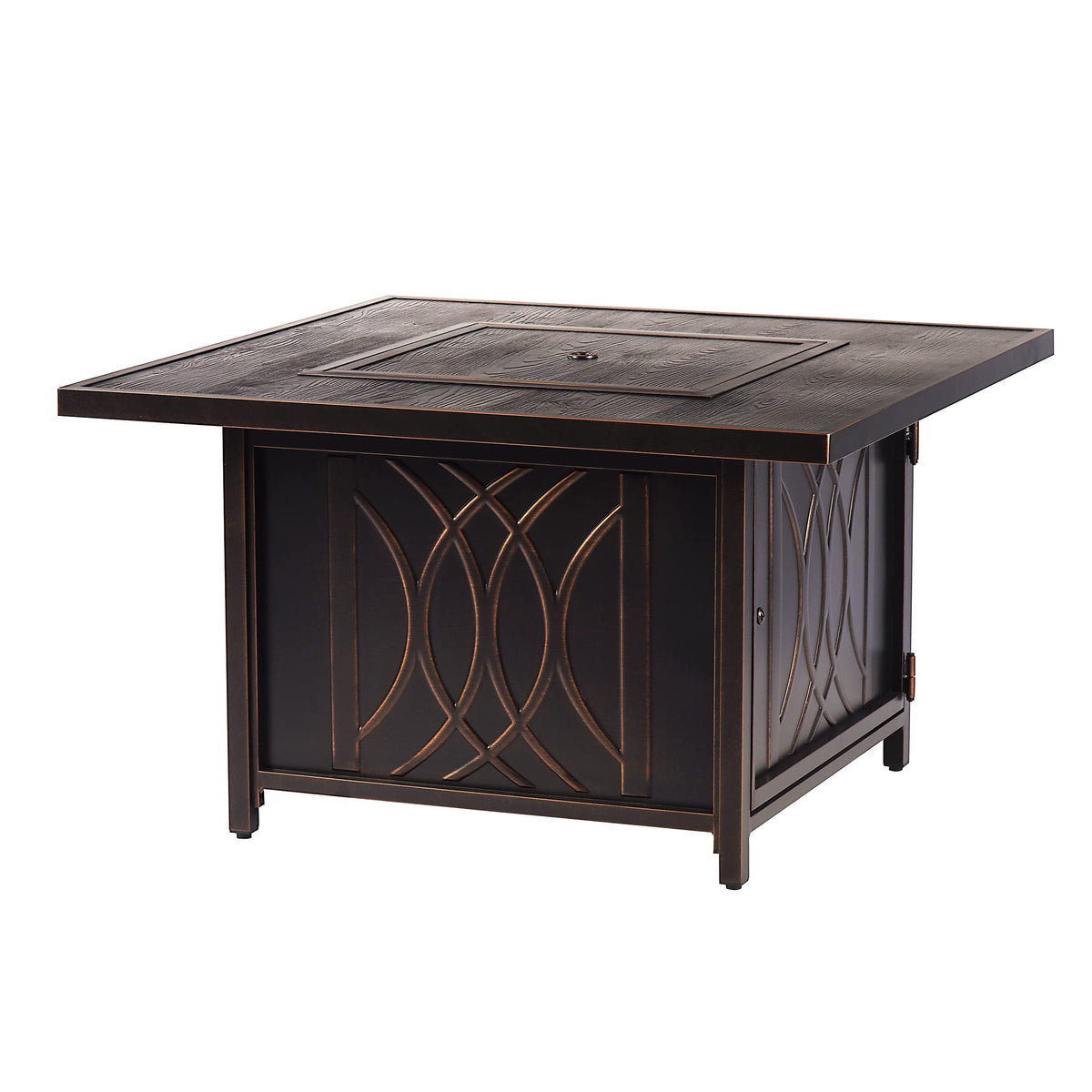 Oakland Living AZCAVE-FPT-AC Aluminum 42 in. Square Propane Beads, Lid and Fabric Cover Finish Outdoor fire Table, Antique Copper