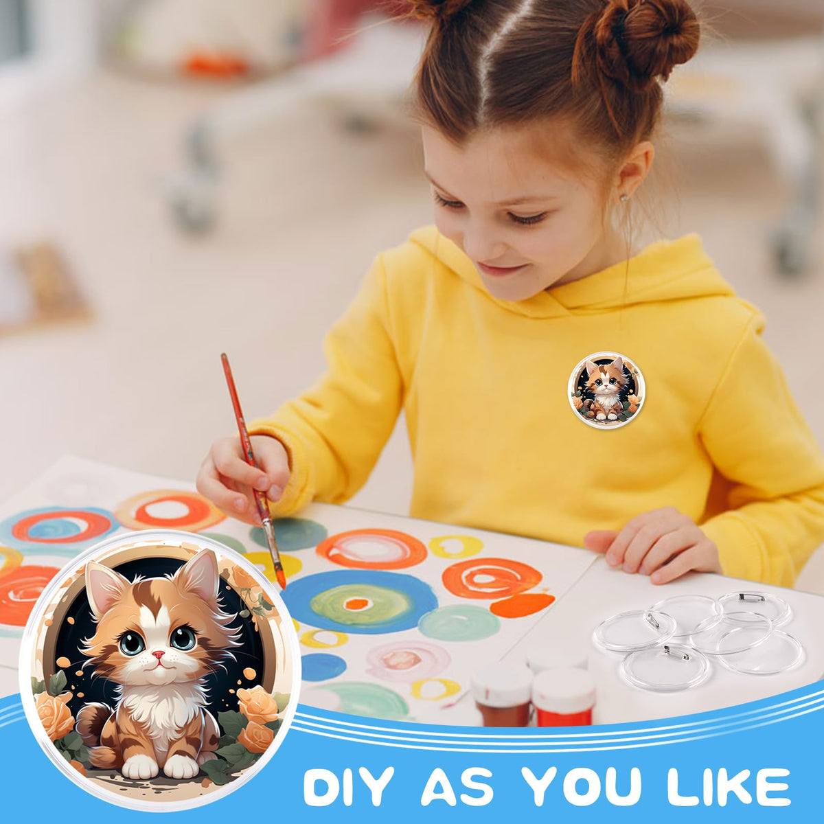 MK.Bear 50 Pack Acrylic Button Pins Badge, 55mm/2.17 Inch Clear Pins Buttons Kit, DIY Badges Acrylic Pin Buttons with Blank Round Paper