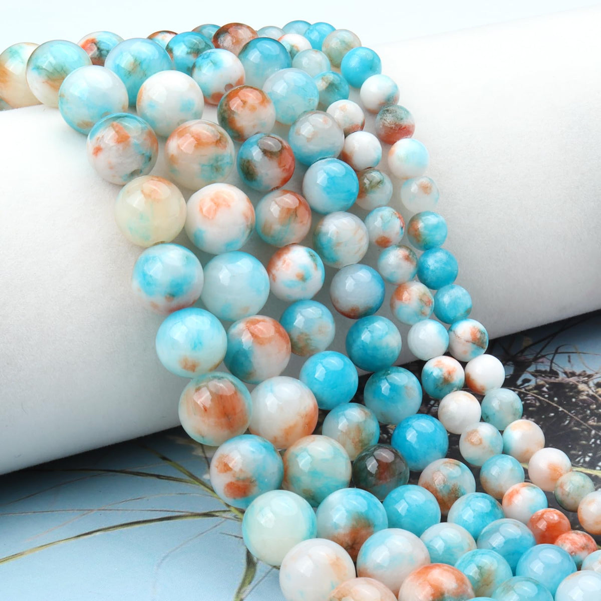 Siomia 60pcs 6mm Natural Blue Colorful Persian Jade Beads Energy Healing Crystal Round Loose Stone Beads for Jewelry Making, DIY Bracelets Necklaces