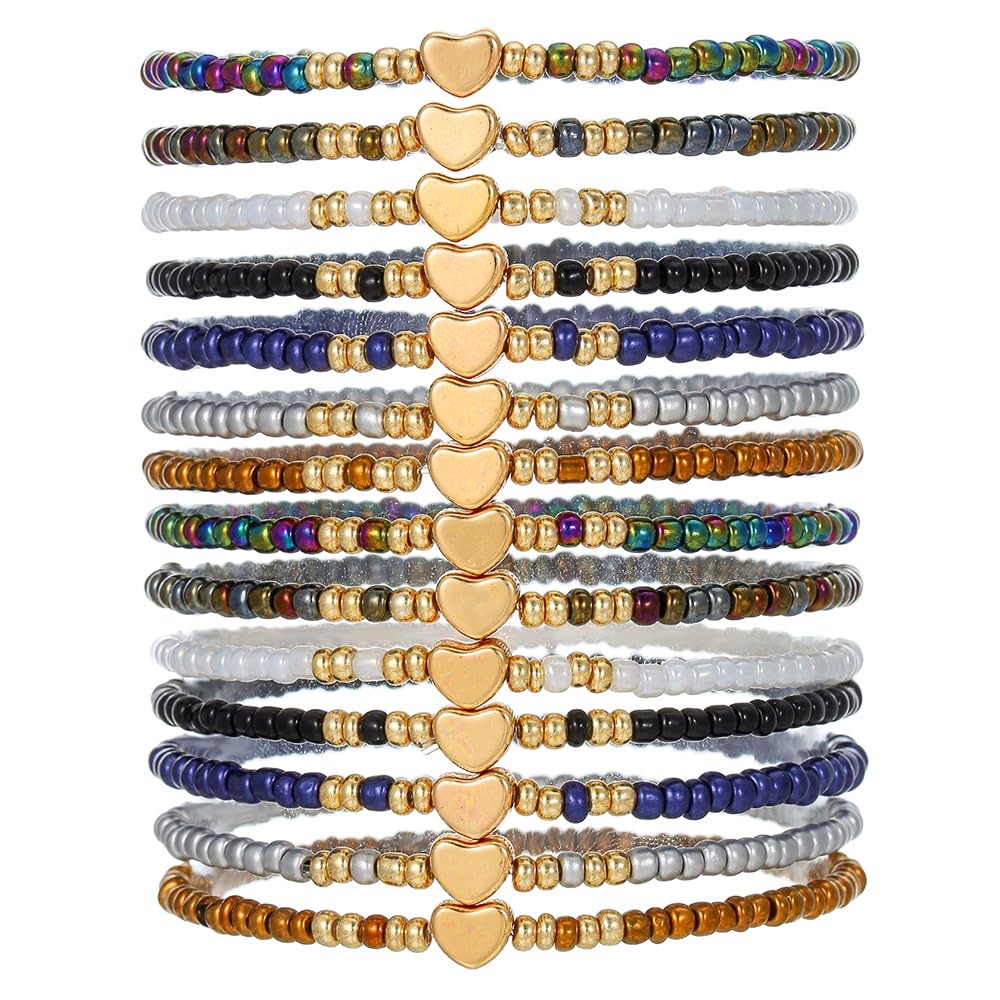 Friendship Bracelets for Women Heart Beaded Boho Stackable Bracelet Surfer Heishi Clay Stretch Preppy Bracelet