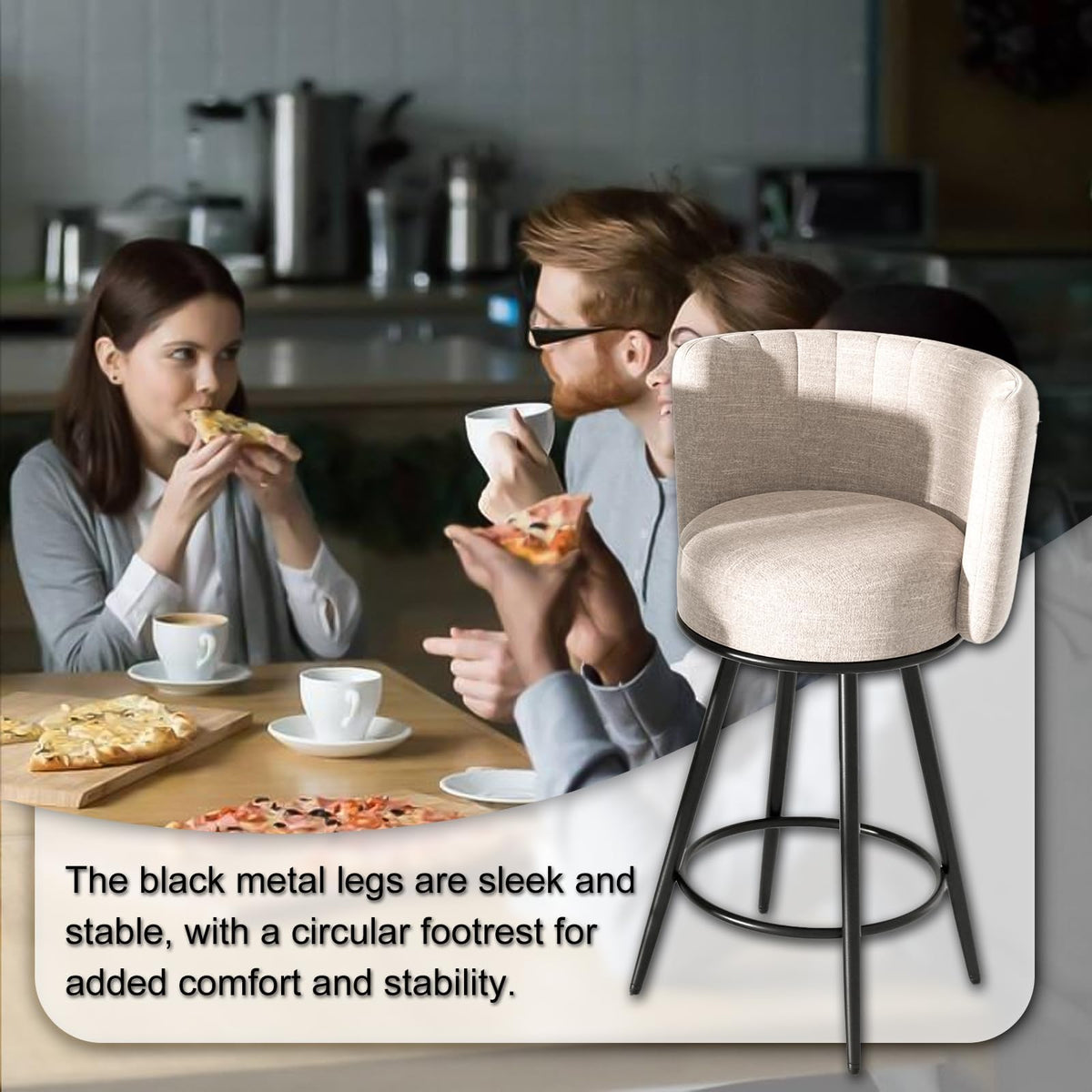 HONIFUR Bar Stools Set of 4, 27" Tufted Modern Counter Height Bar Stools, Upholstered Barstools with Back & Footrest Metal Legs, Stools for Kitchen Island, Counter, Cafes, Dining Room (Beige)