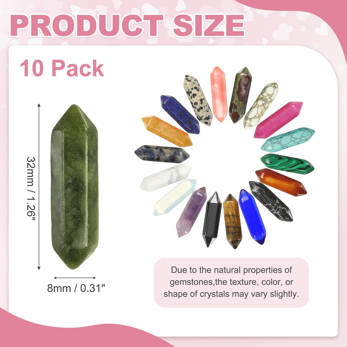 MECCANIXITY 10 Pack Moonstone Quartz Crystals, Polished Crystals Bulk Hexagonal Shaped Meditation Gemstone for Jewelry Making Energy Balance Accessories Gifts