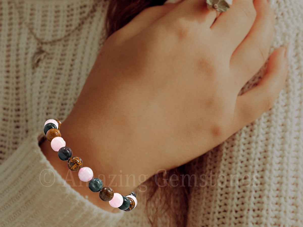 Amazing Gemstone Period Bracelets for Women - Bloodstone Mariyam Jasper Rose Quartz Bracelet Set for Healing Calming Anxiety Stress Relief Gifts (Adjustable) (Pleasant Period/Menstrual Support)
