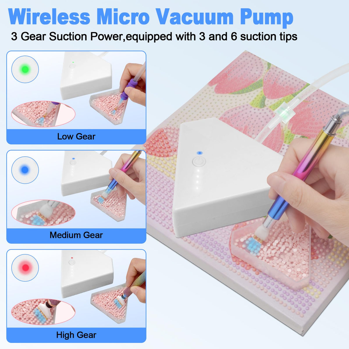 Diesisa Electric Diamond Art Painting Pen - Vacuum Diamond Painting Pen Kits with Storage Tray - Adjustable Suction Level - Diamond Art Electric Pen with Three Styles Pens - Stocking Stuffers - White