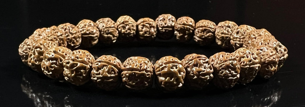 AWAKEN YOUR KUNDALINI 5 Mukhi Chikna Pathri Rudraksha Bracelet - AAA Grade 8mm Rudraksh Beads - Root Chakra Balance & Universal Sun Sign - Cultivate Spiritual Growth - Handmade