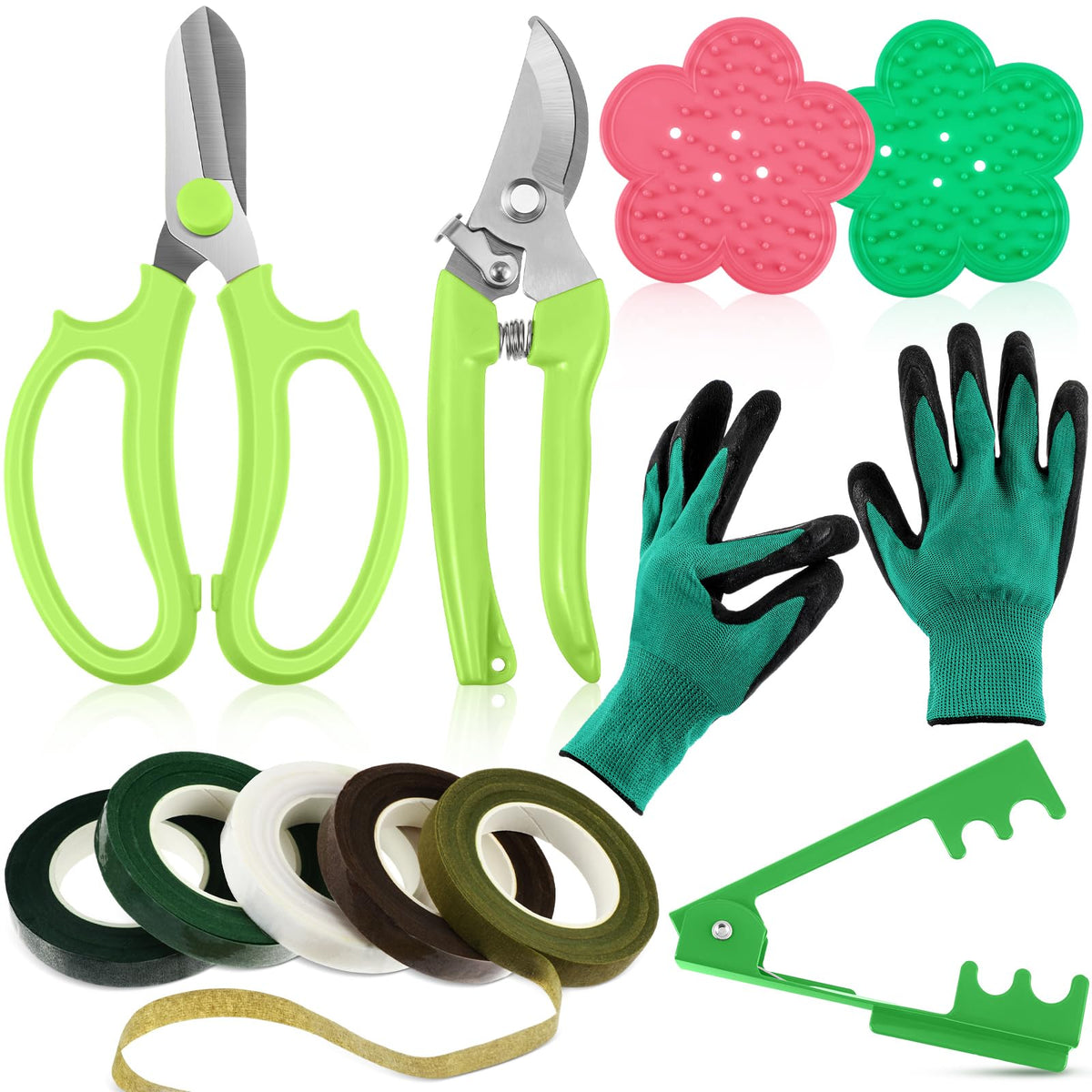WILLBOND Gardening Gift Set for Women, Mother's Day Floral Arrangement Kit with Pruning Shears, Thorn Remover, Gloves and Floral Tape, Garden Tool Gift Kit for Mom, Wife, Garden Lovers(Green)