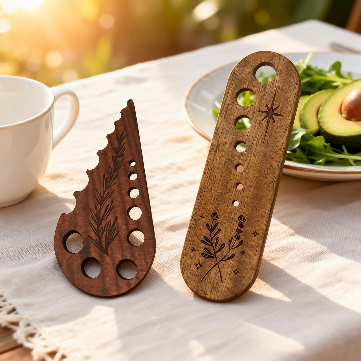 2 Pcs Wooden Herb Stripper, Vegetable Leaf Separator Tool, Functional Kitchen Gadget for Home Cooking and Professional Chefs