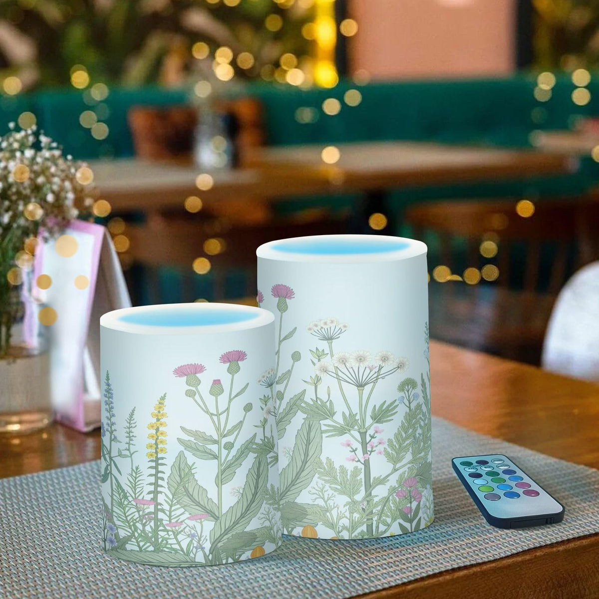 BOENLE Flickering Flameless Candles, Flowers Herbs Wildflowers Botanical LED Candles with Remote Timer, Set of 2 Battery Operated Candle for Valentine Wedding Birthday