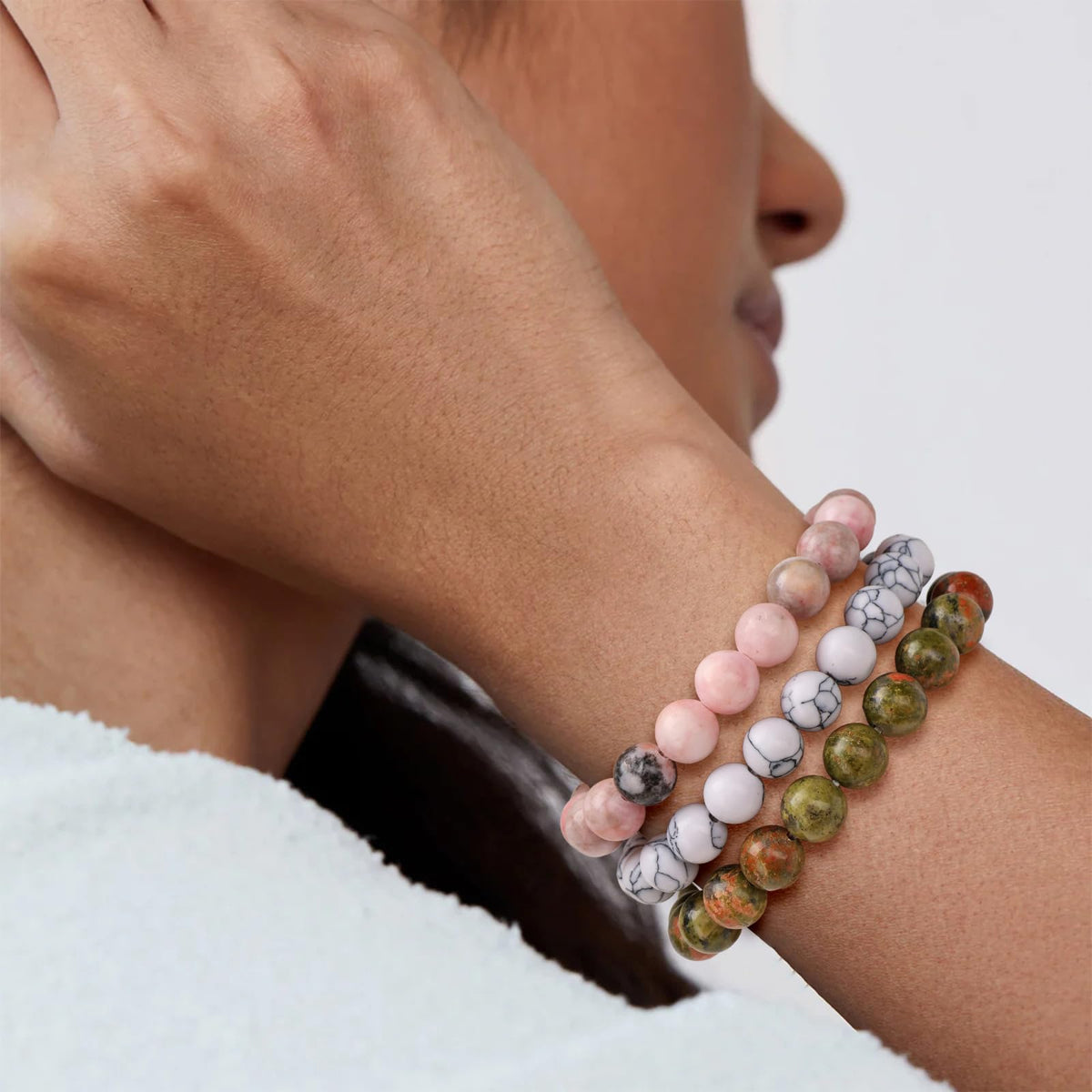 Risyfjew 3 PCS Pink Zebra Jasper Healing Crystal Bracelets Women 8mm Natural Stone Beaded Stretch Bracelet Crystal Gifts for Women