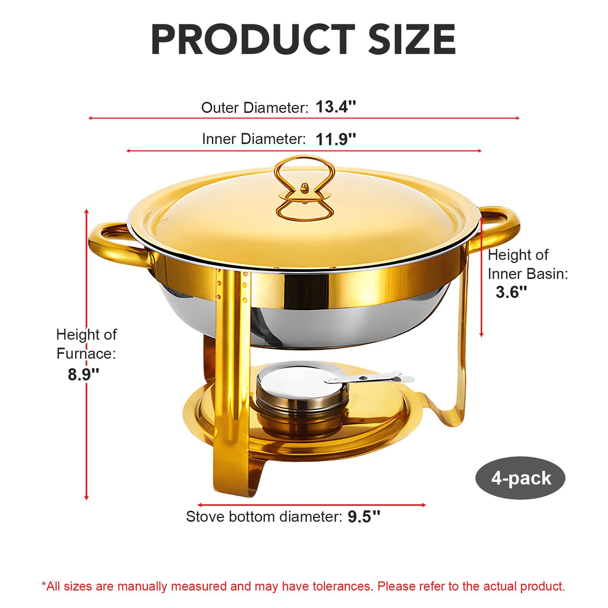 Round Chafing Dish Buffet Set of 4, Stainless Steel Food Warmers with Lids and Fuel Holders, Catering Chafer Serving Set for Banquets, Parties, Events(D)